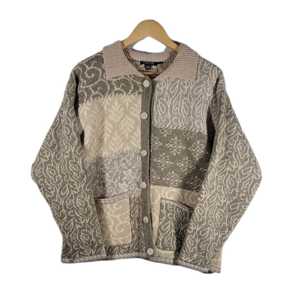 VTG Womens Icelandic Design Button Up Wool Blend Sweater Jacket Sz L